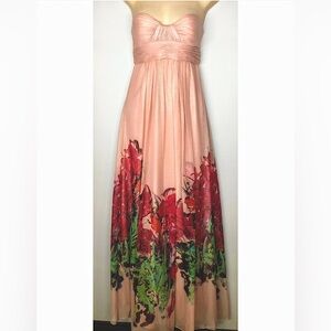 Aqua Strapless Pink Floral Dress